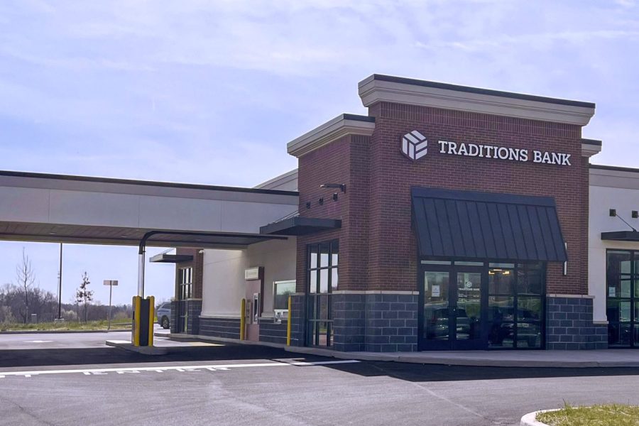 Traditions Bank State Road location exterior front view, next to Coffee Co